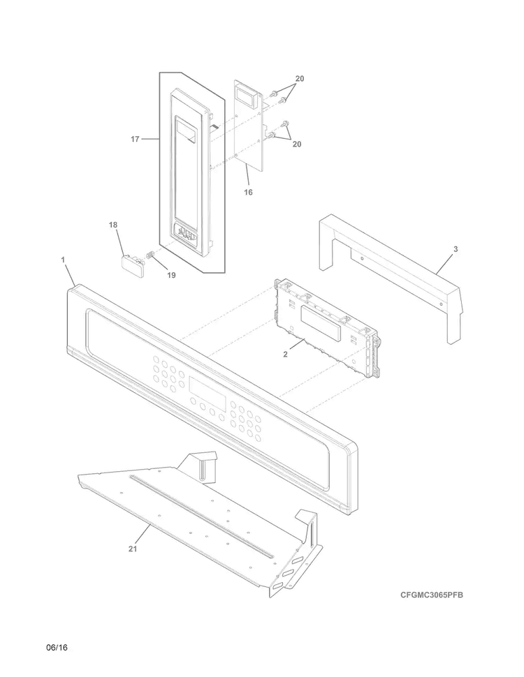 Control Panel Diagram and Parts List for FGMC3065PFE  Frigidaire Microwave Oven Combo