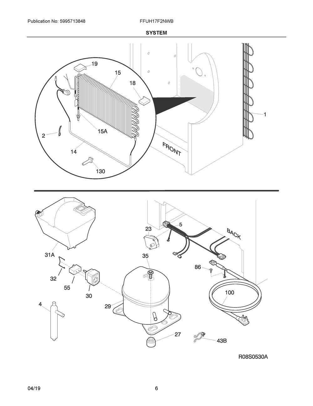 System Diagram and Parts List for FFUH17F2NWB  Frigidaire Freezer