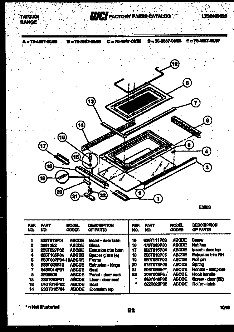TOP DOOR PARTS Diagram and Parts List for 76-4667-32-06  Tappan Microwave Oven Combo