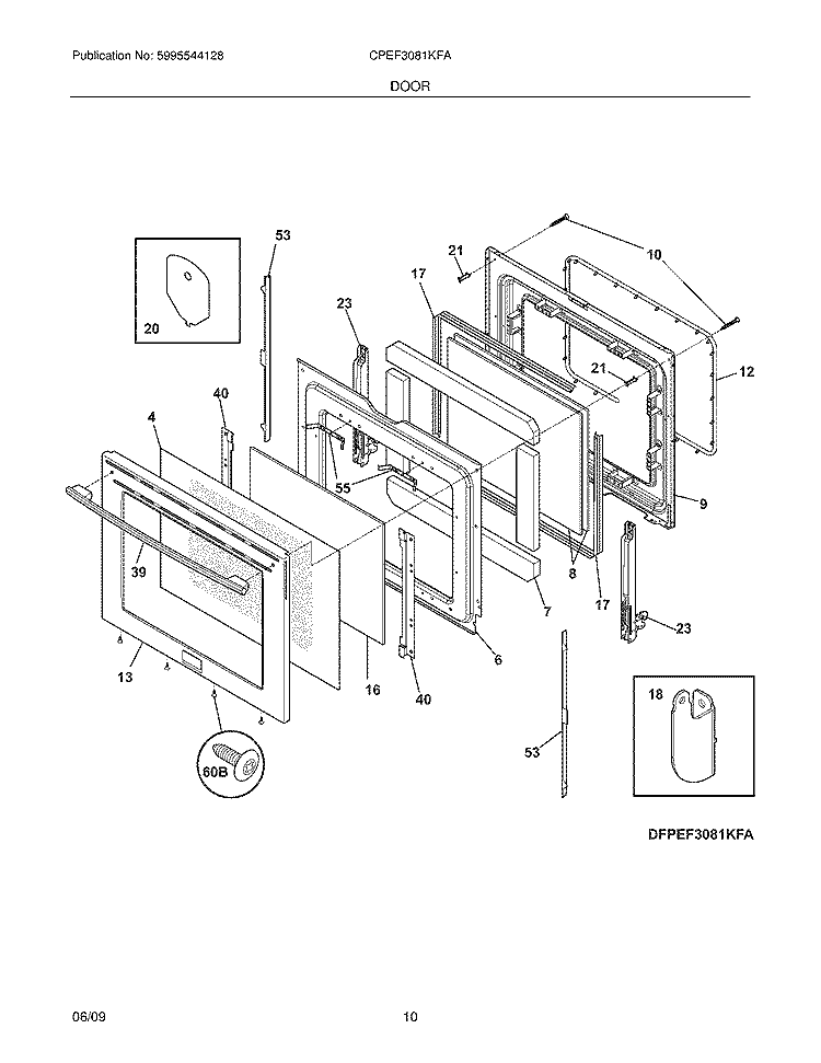 DOOR Diagram and Parts List for CPEF3081KFA  Frigidaire Range