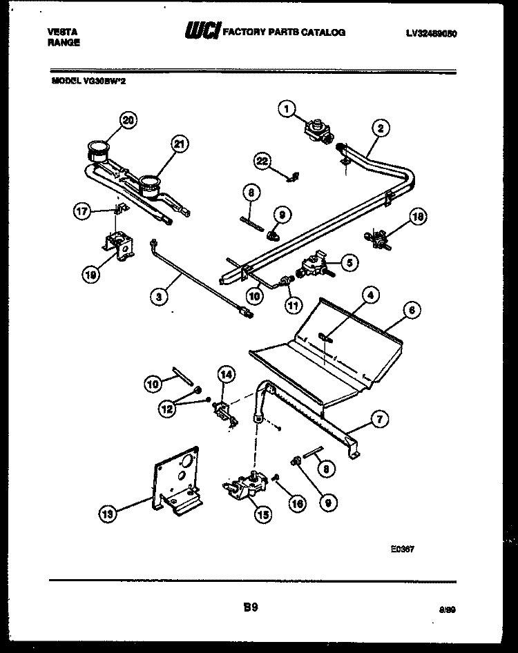 BURNER, MANIFOLD AND GAS CONTROL Diagram and Parts List for VG30BW2  Tappan Range