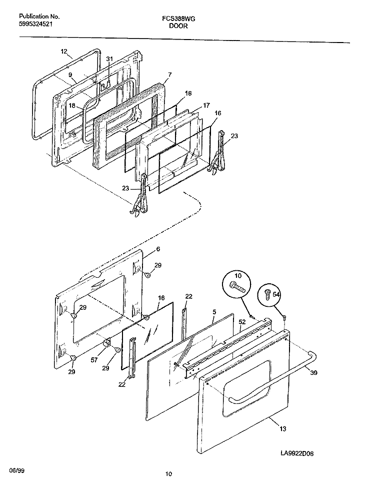 DOOR Diagram and Parts List for FCS388WGCA  Frigidaire Range