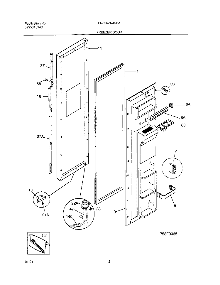FREEZER DOOR Diagram and Parts List for FRS26ZNJSB2  Frigidaire Refrigerator