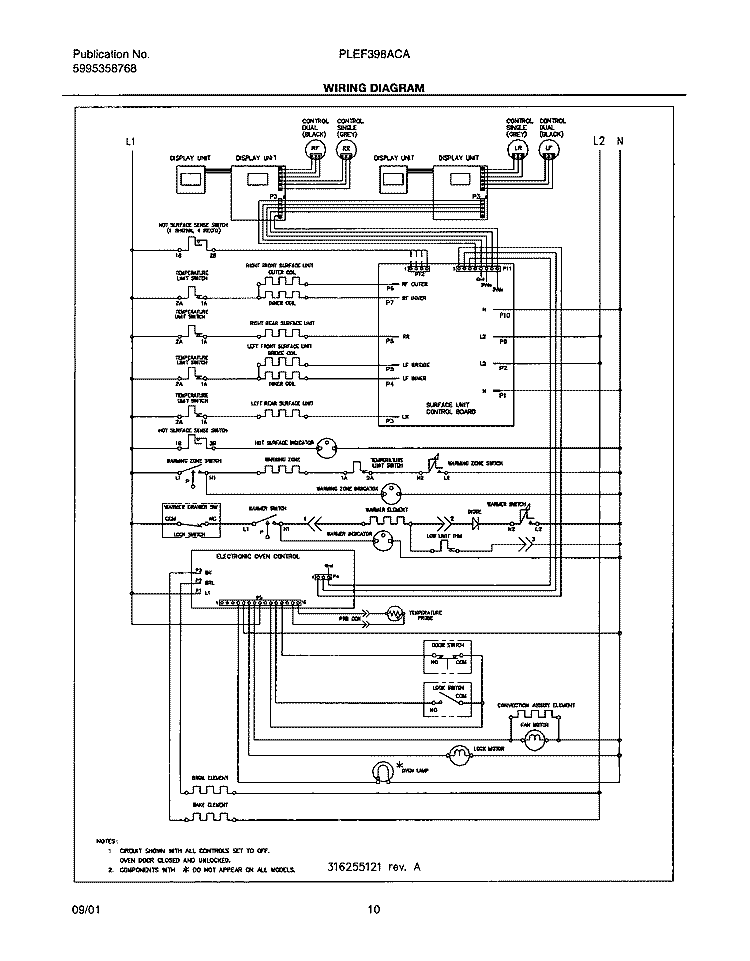 WIRING DIAGRAM Diagram and Parts List for PLEF398ACA  Frigidaire Range