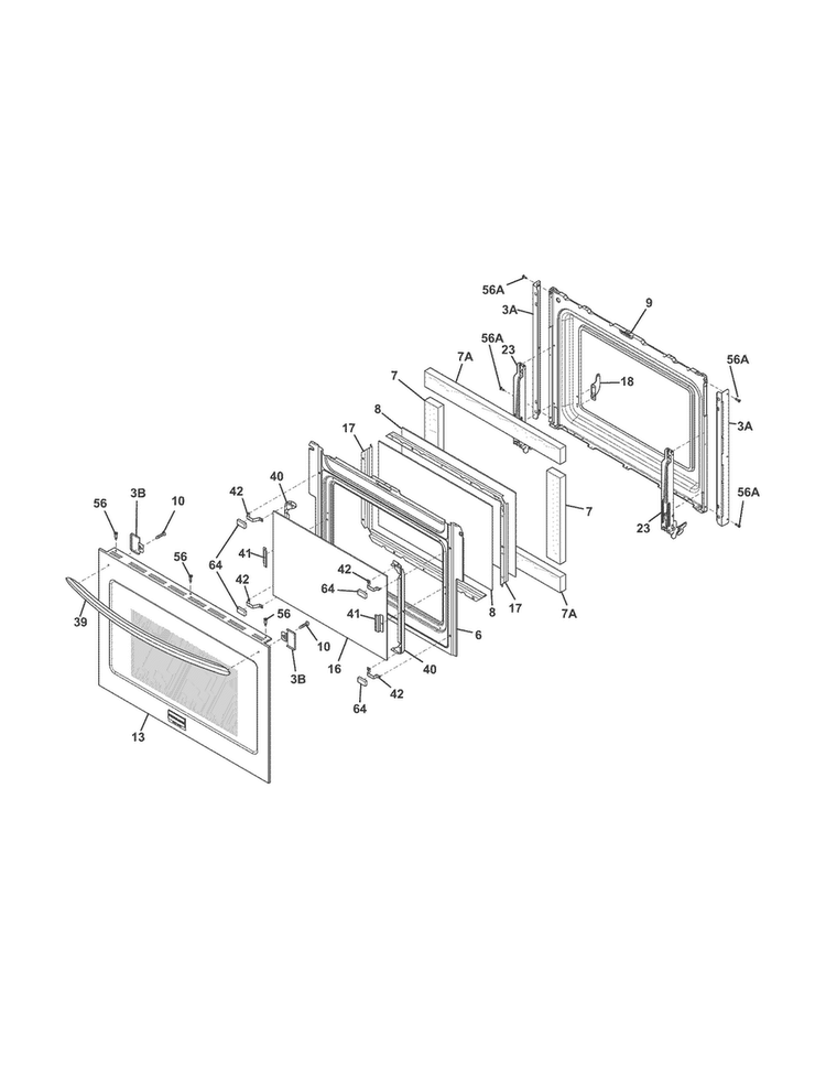 Door Diagram and Parts List for CGES3065PFB  Frigidaire Range