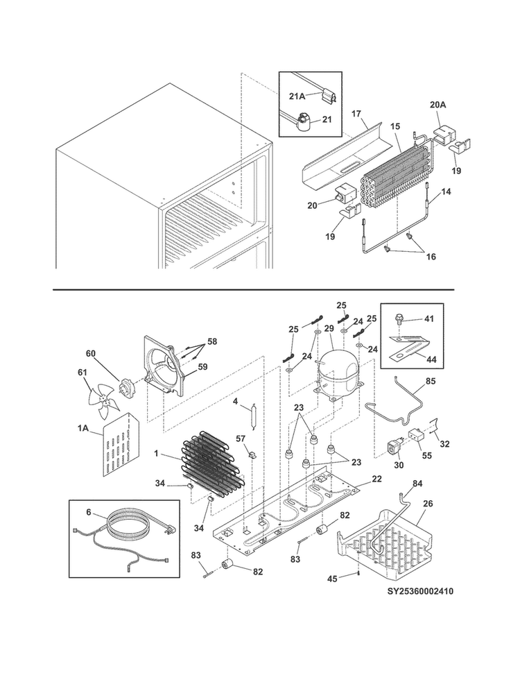 System Diagram and Parts List for FGTR1845QE1  Frigidaire Refrigerator