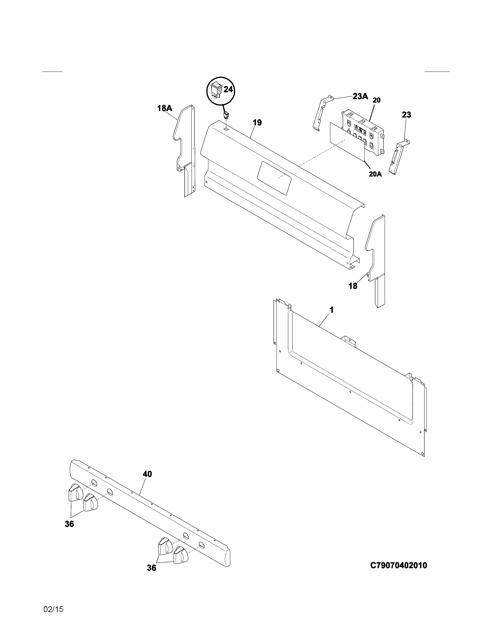 Backguard Diagram and Parts List for 79073033311  Kenmore Range