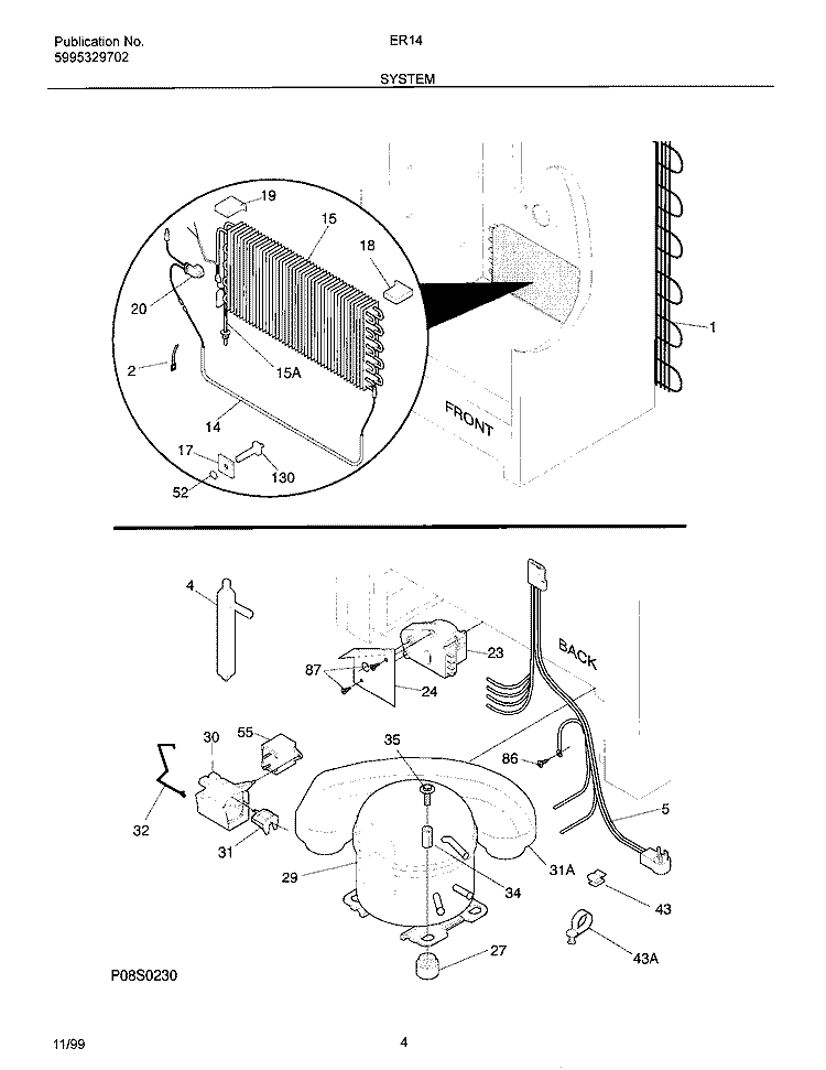 SYSTEM Diagram and Parts List for ER147  Frigidaire Freezer