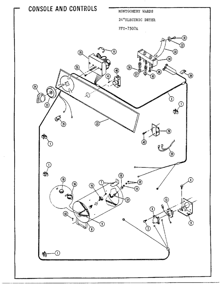 Console And Controls Diagram and Parts List for 7507A  Frigidaire Dryer