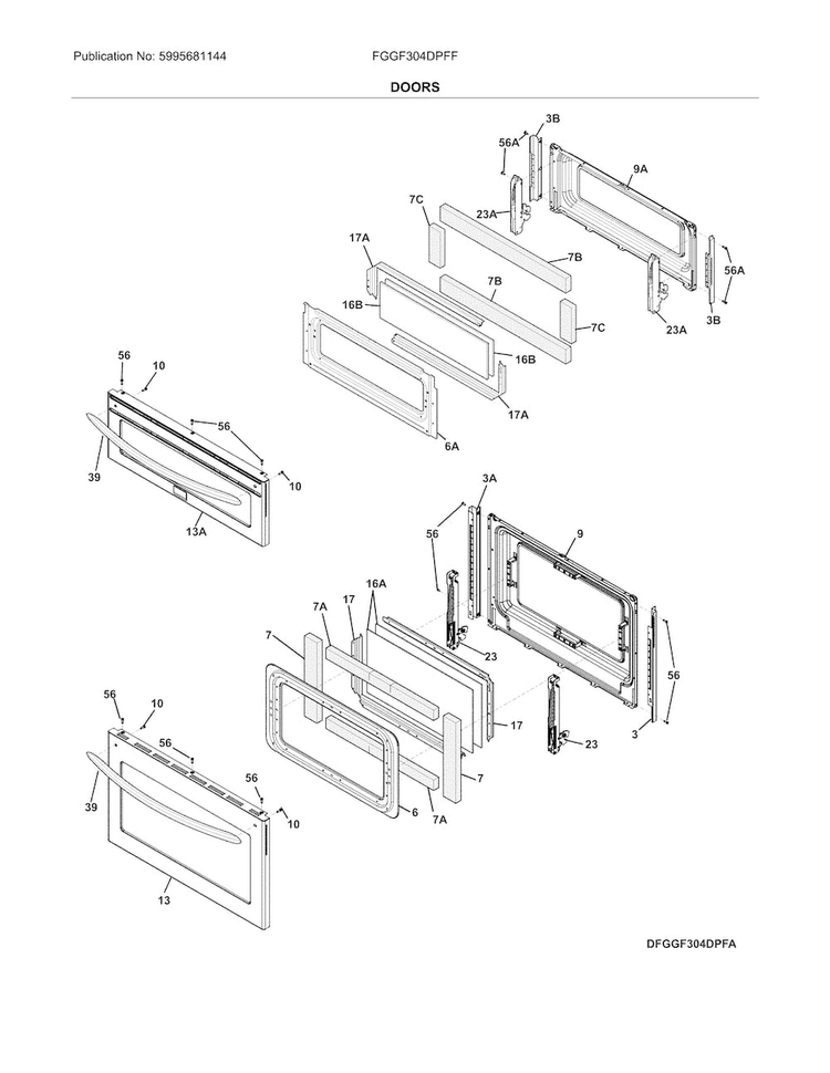 Doors Diagram and Parts List for FGGF304DPFF  Frigidaire Range