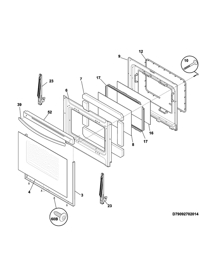 Door Diagram and Parts List for CGEF3039RFA  Frigidaire Range