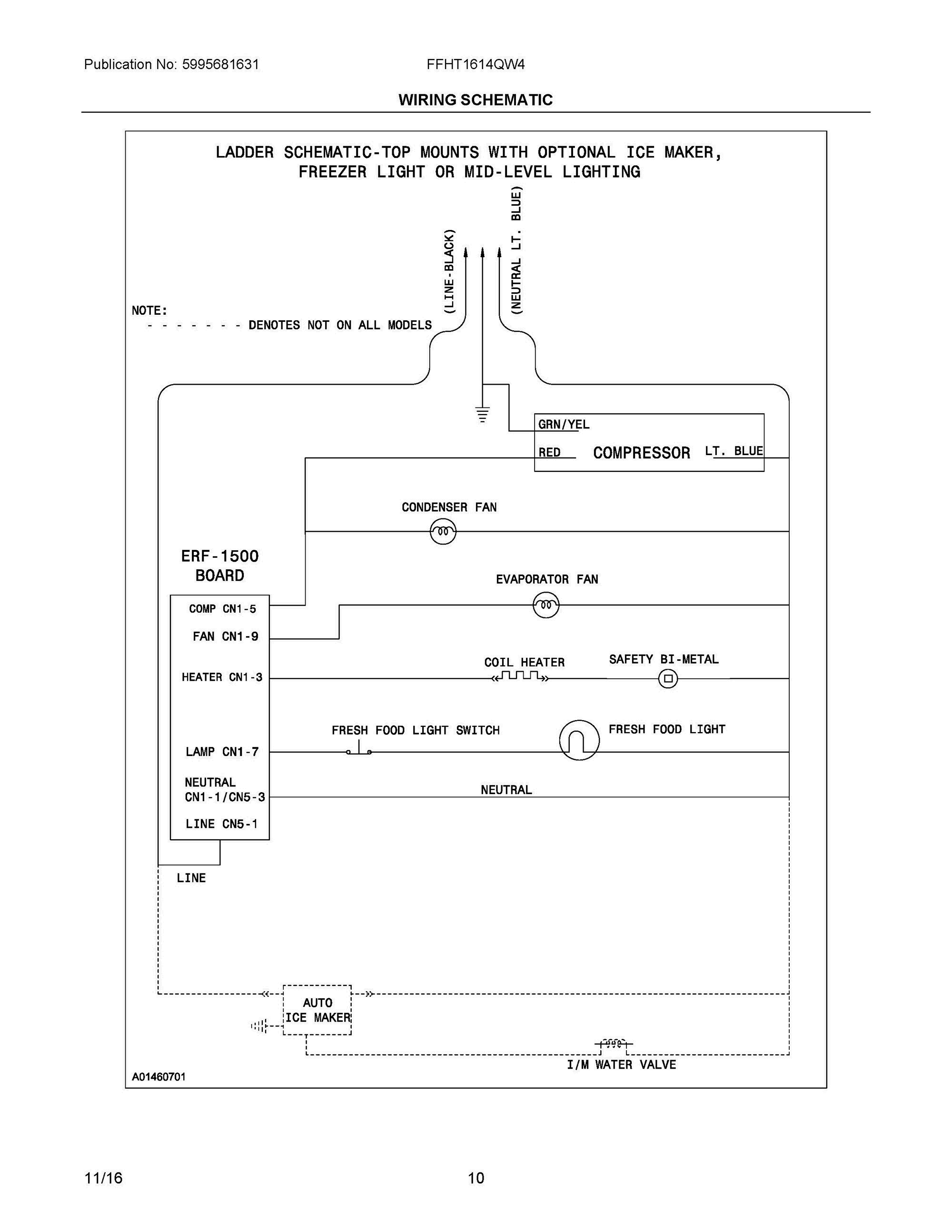 06 - WIRING SCHEMATIC Diagram and Parts List for FFHT1614QW4  Frigidaire Refrigerator