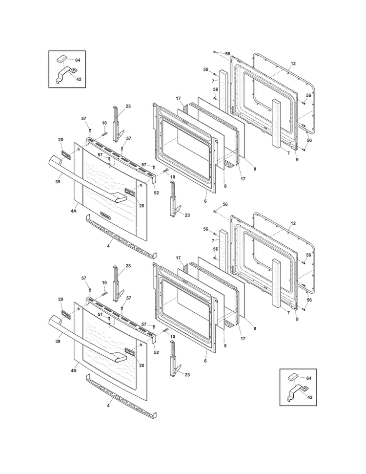 Doors Diagram and Parts List for EI30EW45JS4  Electrolux Wall Oven