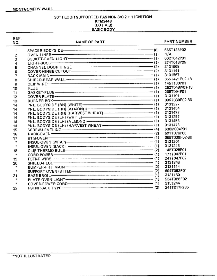 30" Floor Supported Gas Basic Body Page 2 Diagram and Parts List for 2448A  Frigidaire Range