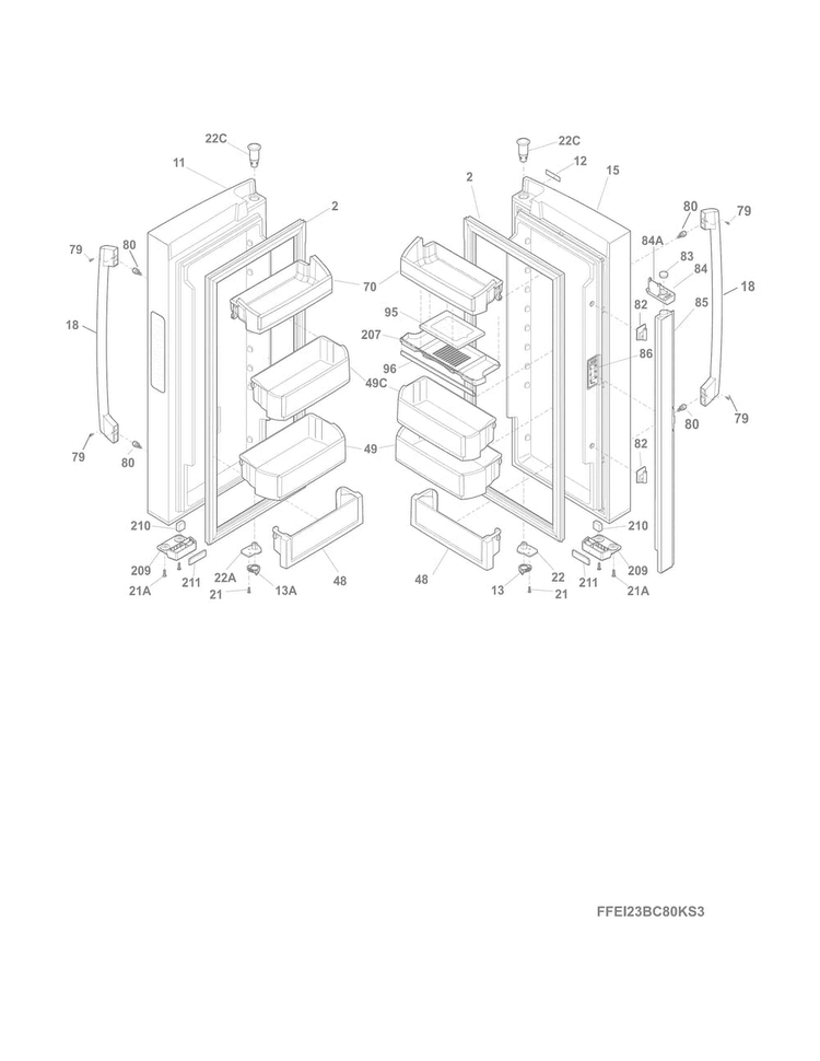 Fresh Food Door Diagram and Parts List for EI23BC30KS9A  Electrolux Refrigerator