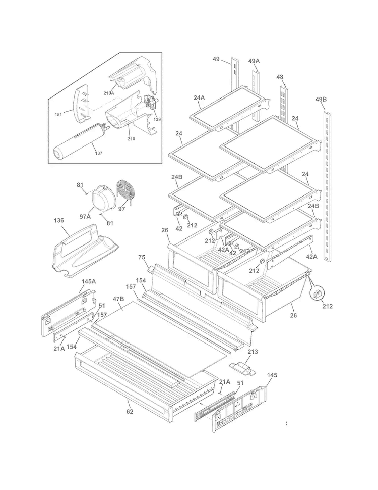 Shelves Diagram and Parts List for FPHB2899PF2  Frigidaire Refrigerator