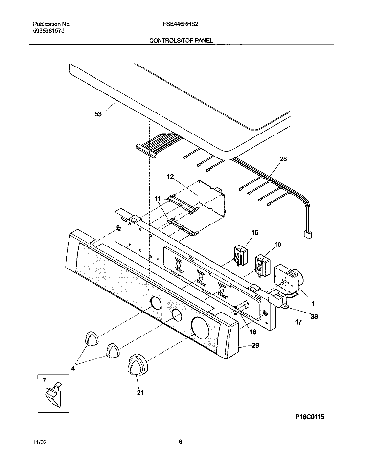 CONTROLS / TOP PANEL Diagram and Parts List for FSE446RHS2  Frigidaire Dryer