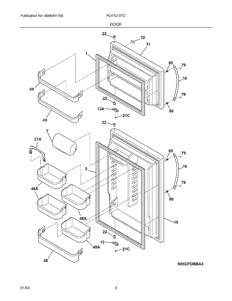 DOORS Diagram and Parts List for PLHT219TCB3  Frigidaire Refrigerator