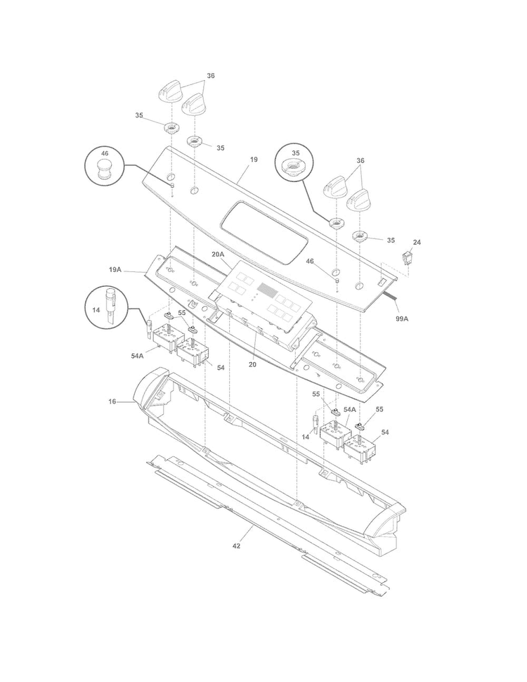Backguard Diagram and Parts List for FFED3015PBA  Frigidaire Range