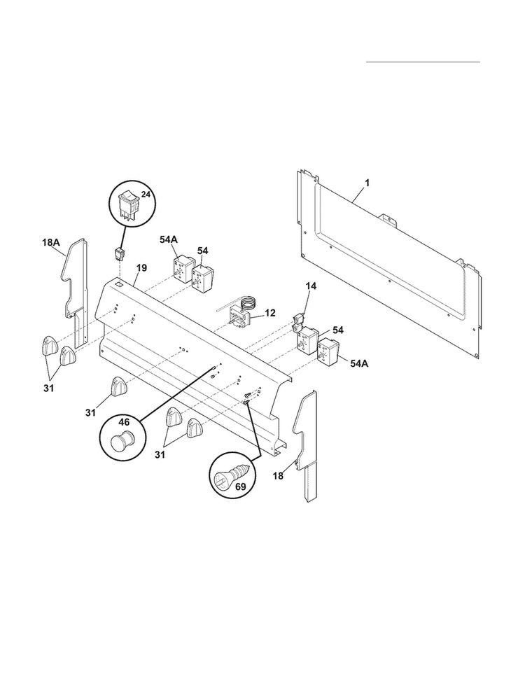 Backguard Diagram and Parts List for FFEF3005XWA  Frigidaire Range