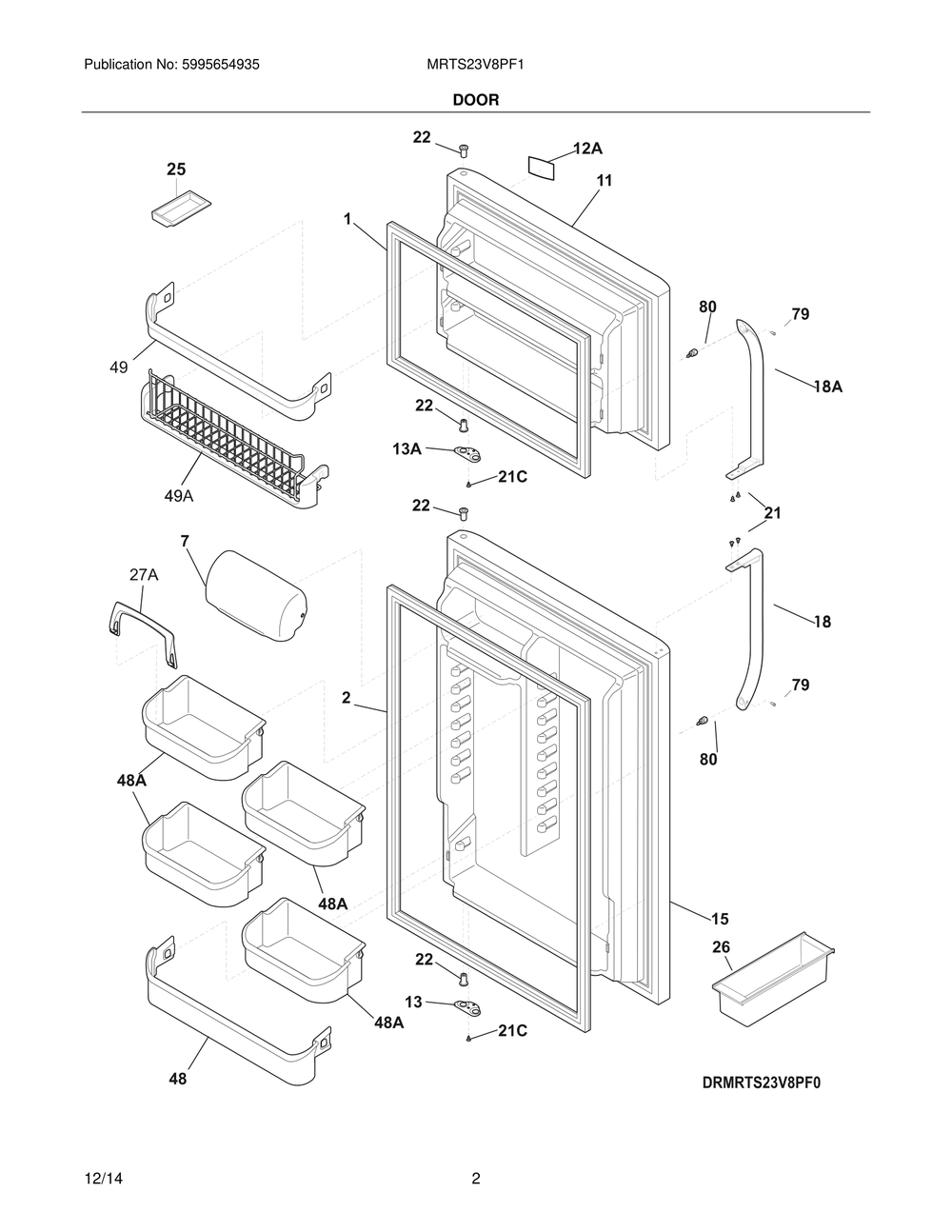 Door Diagram and Parts List for MRTS23V8PF1  Frigidaire Refrigerator