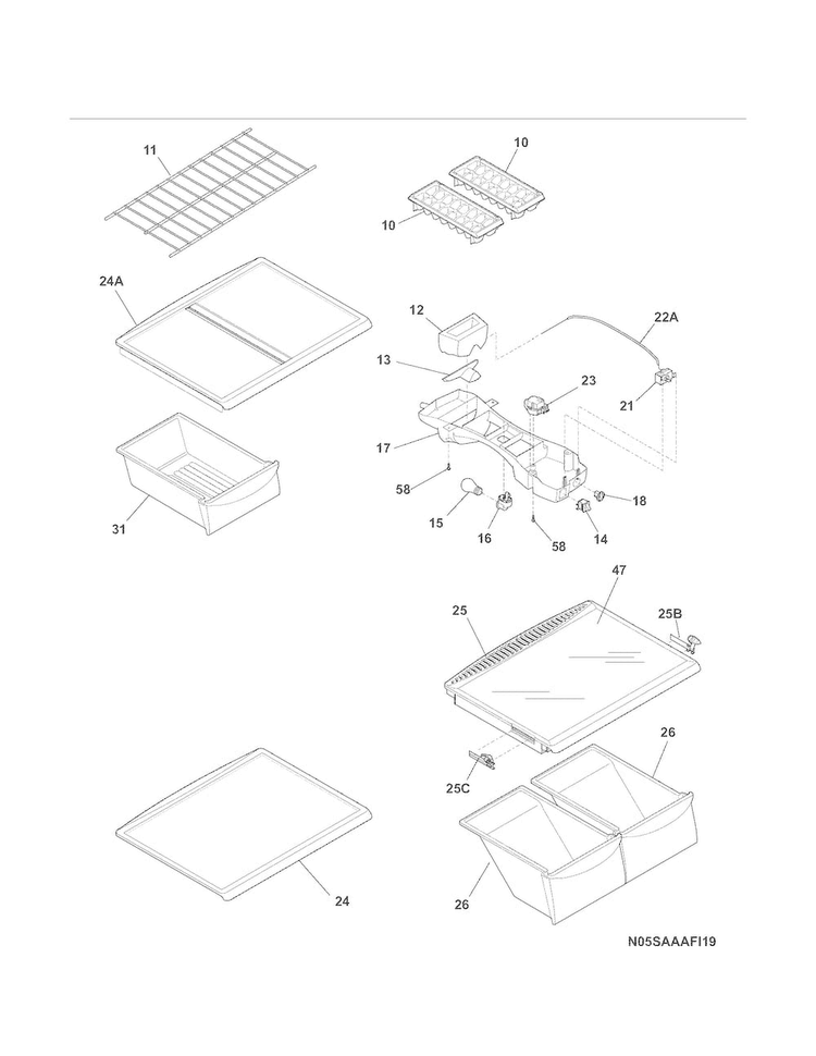 Shelves Diagram and Parts List for 25362112018  Kenmore Refrigerator