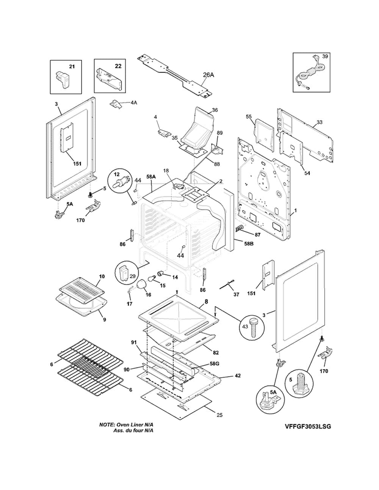 Body Diagram and Parts List for FFGF3053LSL  Frigidaire Range