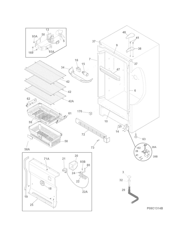 Cabinet Diagram and Parts List for FFFH17F4QW0  Frigidaire Freezer