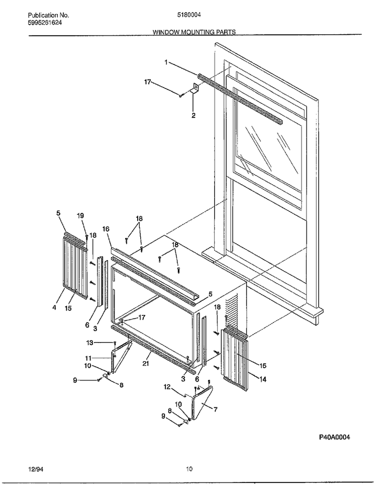 Window Mounting Parts Diagram and Parts List for 5180004A  Frigidaire Air Conditioner