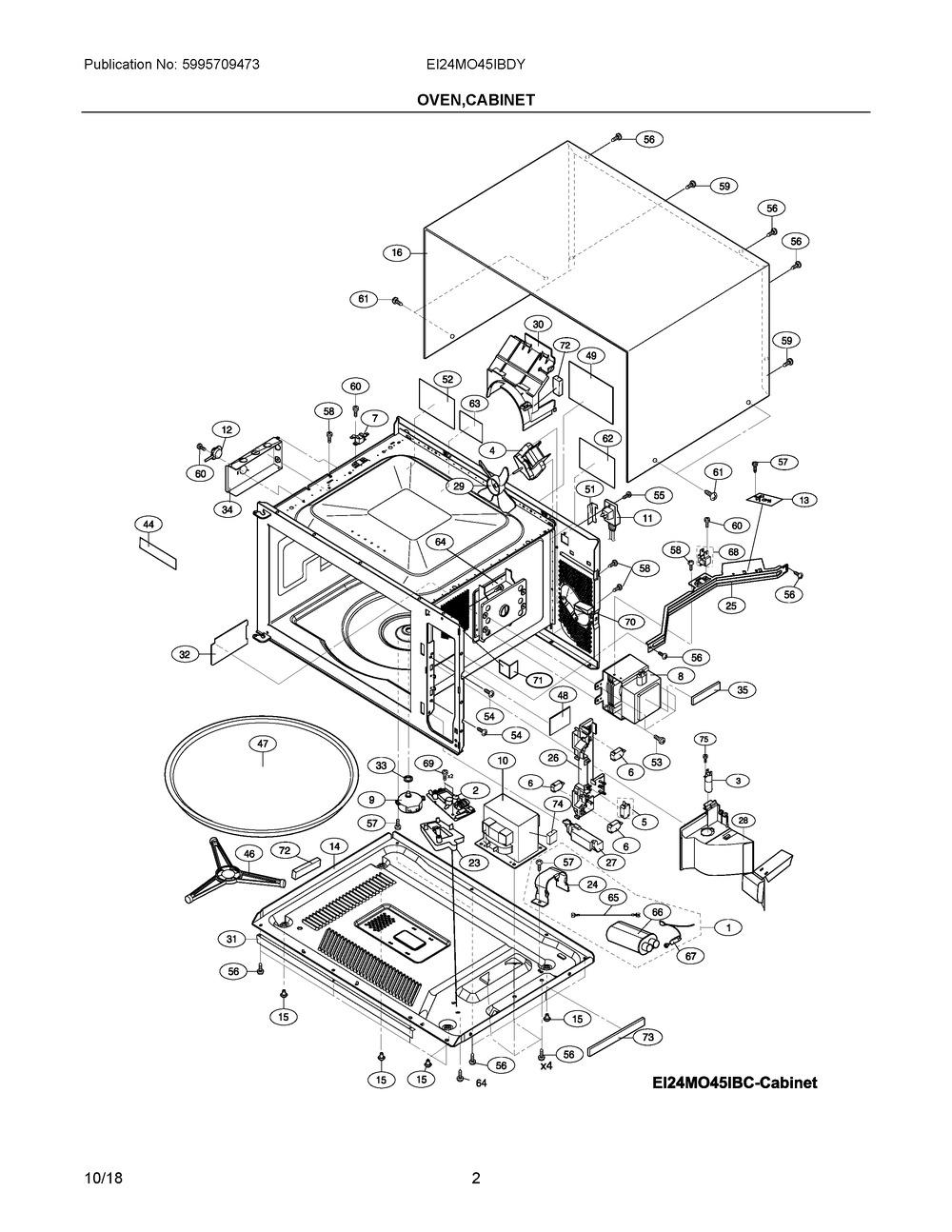 Oven,cabinet Diagram and Parts List for EI24MO45IBDY  Frigidaire Microwave