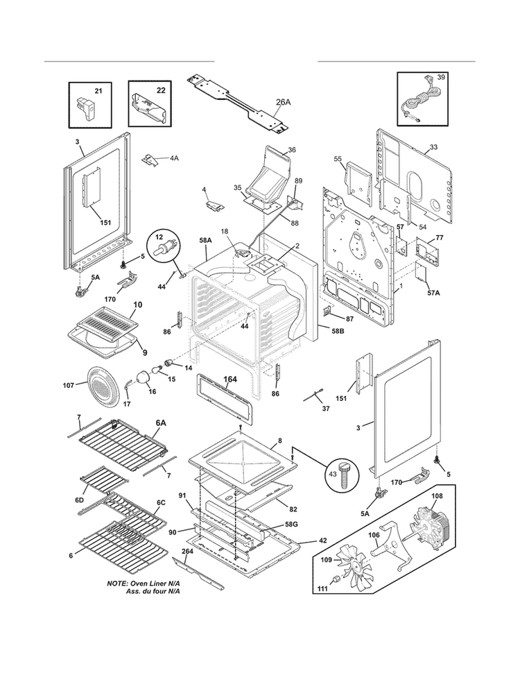 Body Diagram and Parts List for LGLF305MMFB  Frigidaire Range