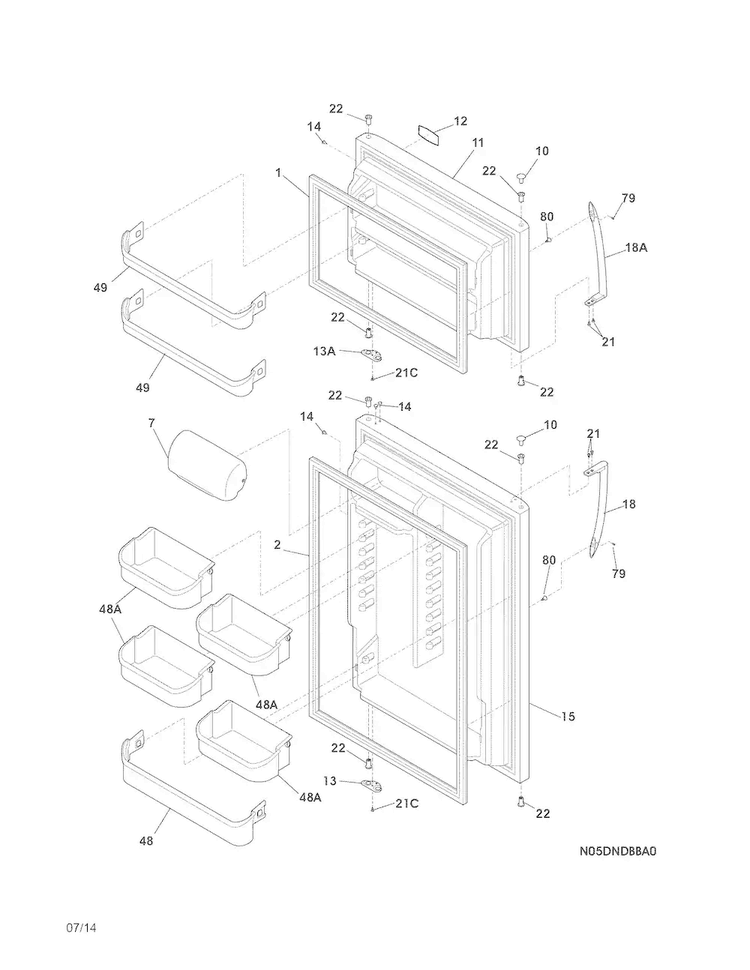 Doors Diagram and Parts List for FGHT2132PF2  Frigidaire Refrigerator