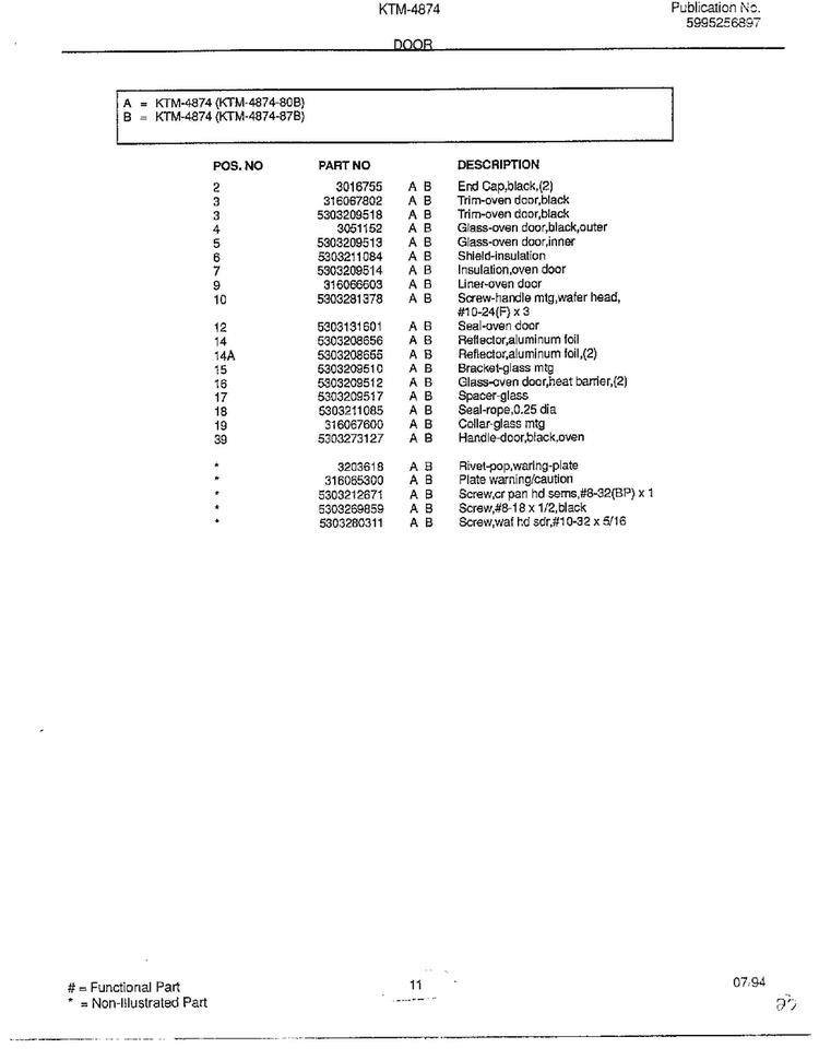 Door Page 2 Diagram and Parts List for 4847-80B  Frigidaire Range