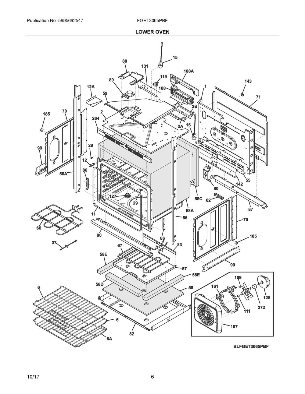 Lower Oven Diagram and Parts List for FGET3065PBF  Frigidaire Wall Oven