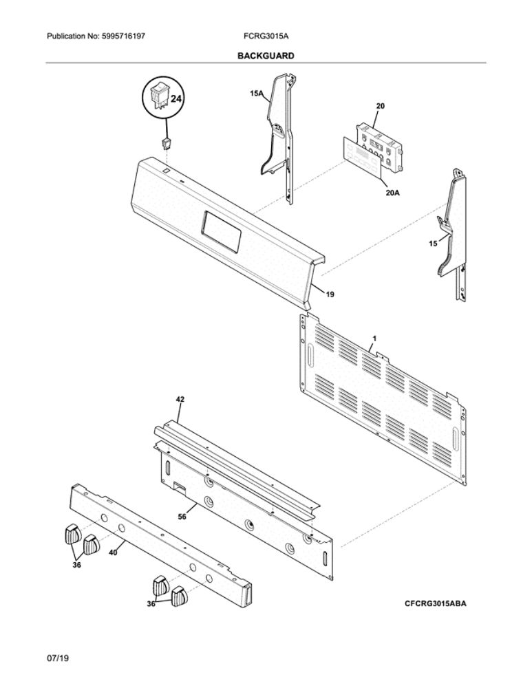 Backguard Diagram and Parts List for FCRG3015ABA  Frigidaire Range