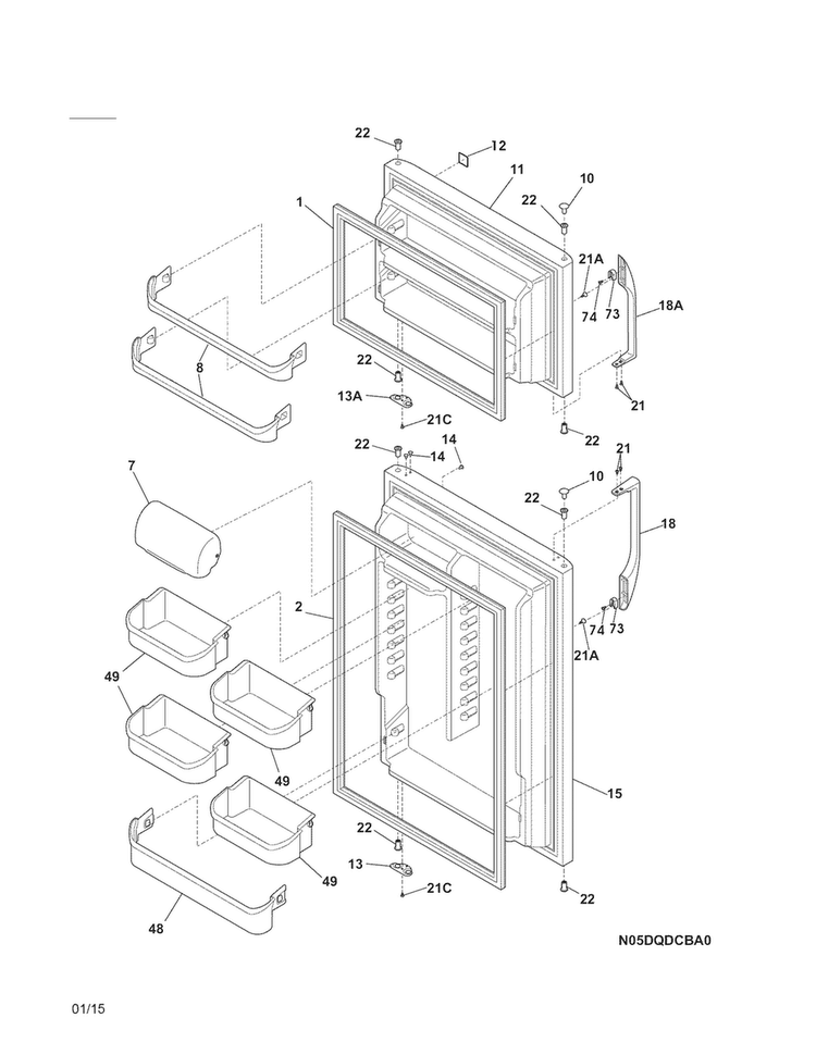 Doors Diagram and Parts List for 25362112018  Kenmore Refrigerator