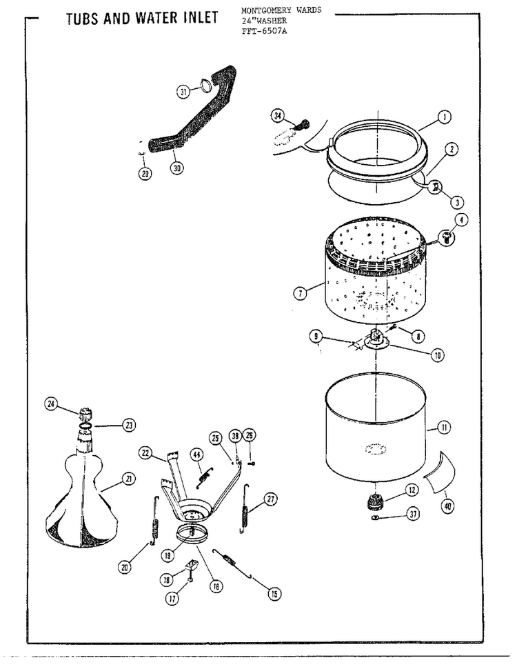24` Washer/ Tubs And Water Inlet Diagram and Parts List for 6507A  Frigidaire Washer