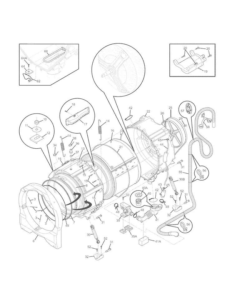 Motor/tub Diagram and Parts List for FAFS4073NW0  Frigidaire Washer
