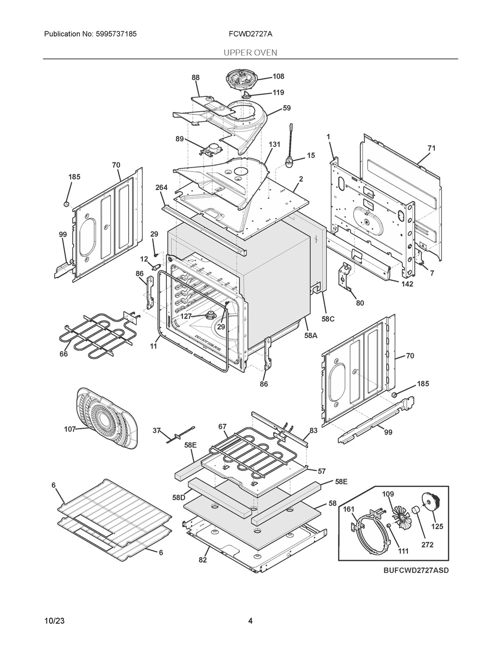 Upper Oven Diagram and Parts List for FCWD2727ABF  Frigidaire Wall Oven