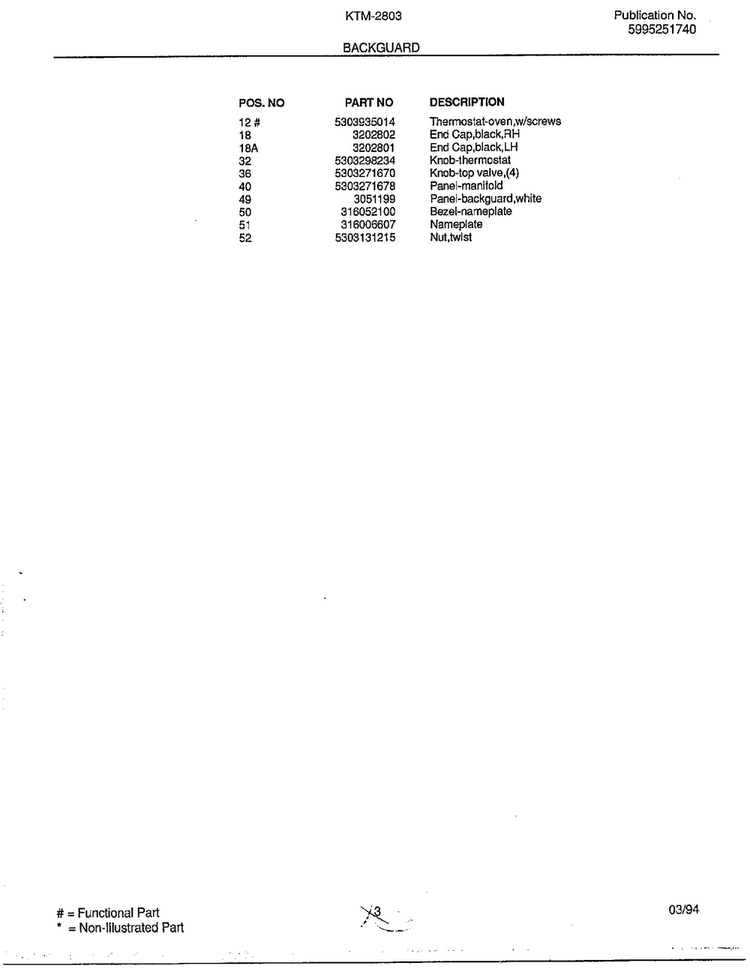 Backguard Page 2 Diagram and Parts List for KTM-2803  Frigidaire Range