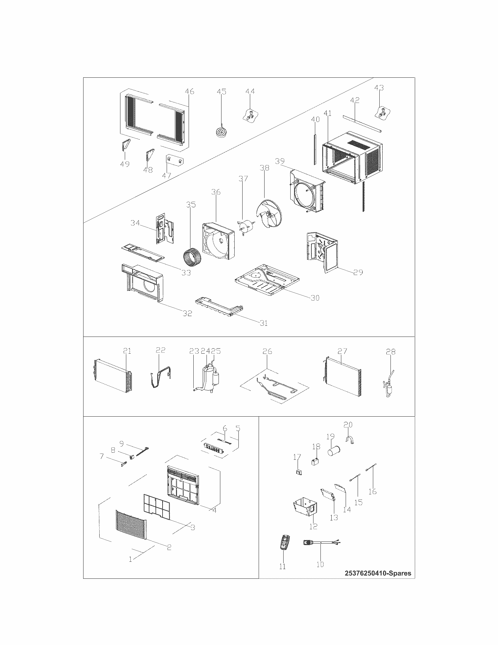 Recommended Spare Parts Diagram and Parts List for 25376250410  Kenmore Air Conditioner