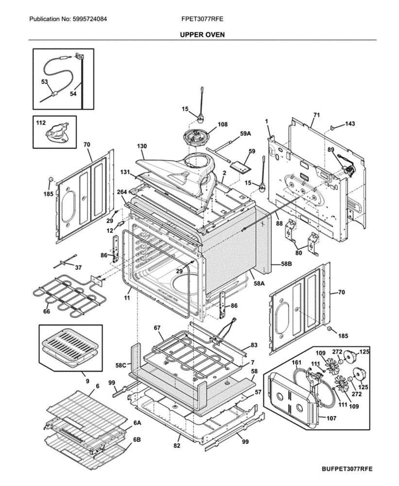 Upper Oven Diagram and Parts List for FPET3077RFE  Frigidaire Wall Oven