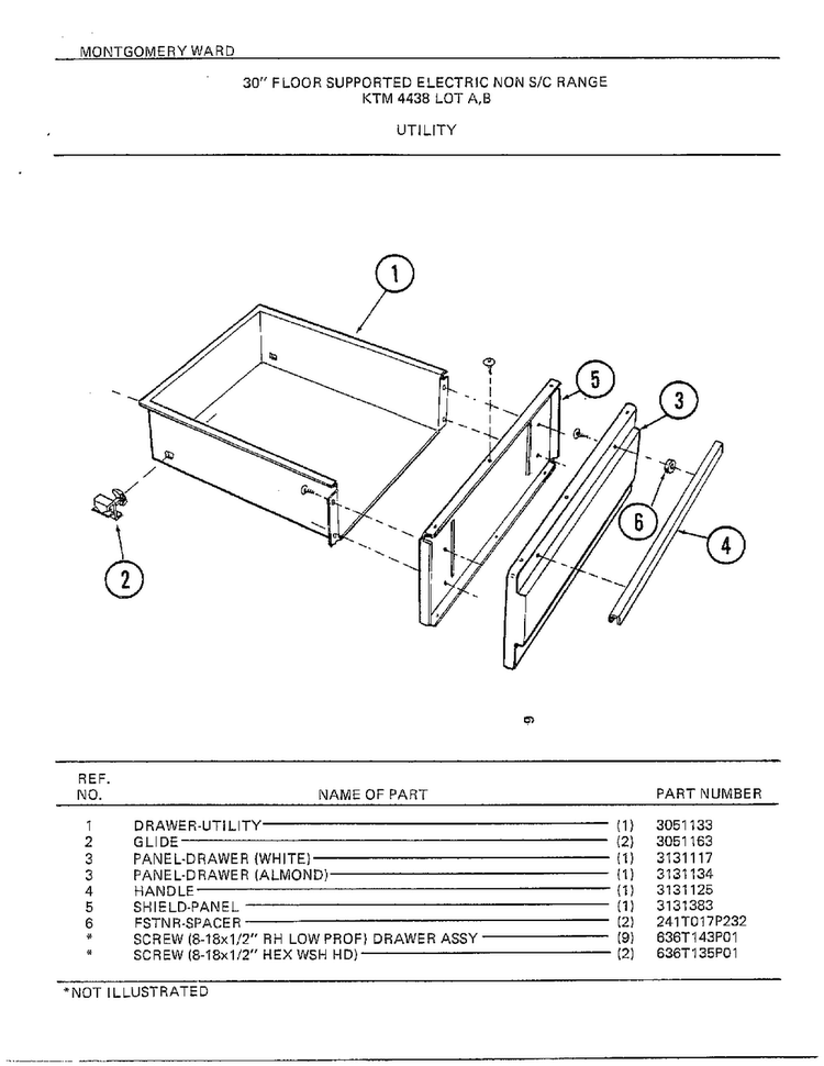 30" Floor/utility Diagram and Parts List for 4438A  Frigidaire Range
