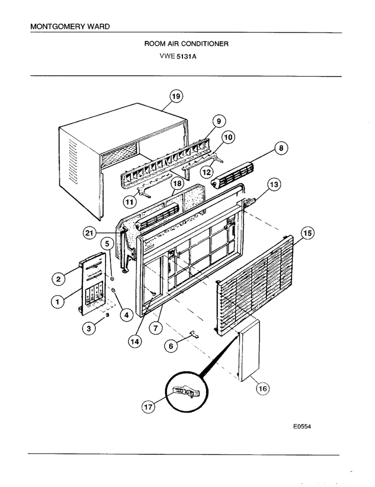 Room Air Conditioner Diagram and Parts List for 5131A  Frigidaire Air Conditioner