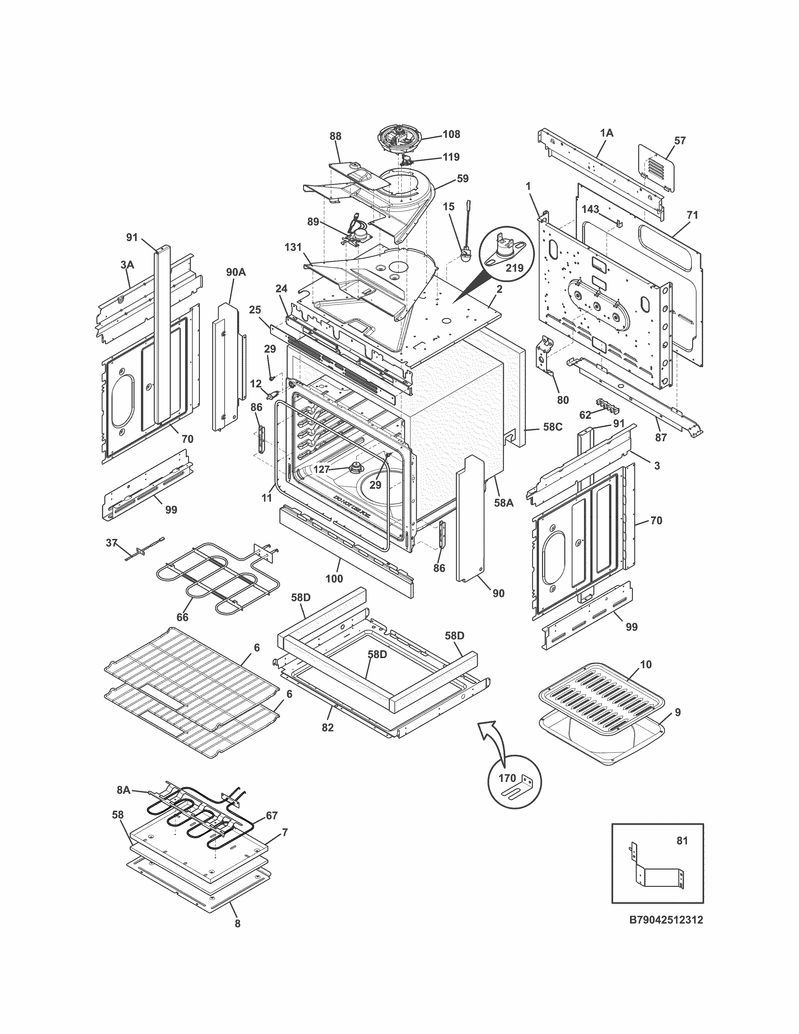 Body Diagram and Parts List for 79042519313  Kenmore Range