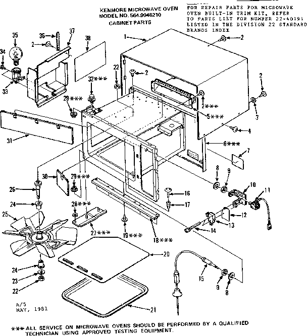 Cabinet Parts Diagram and Parts List for 5649948210  Kenmore Microwave