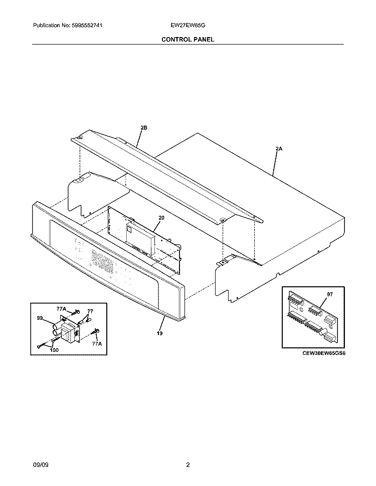 CONTROL PANEL Diagram and Parts List for EW27EW65GB5  Electrolux Wall Oven