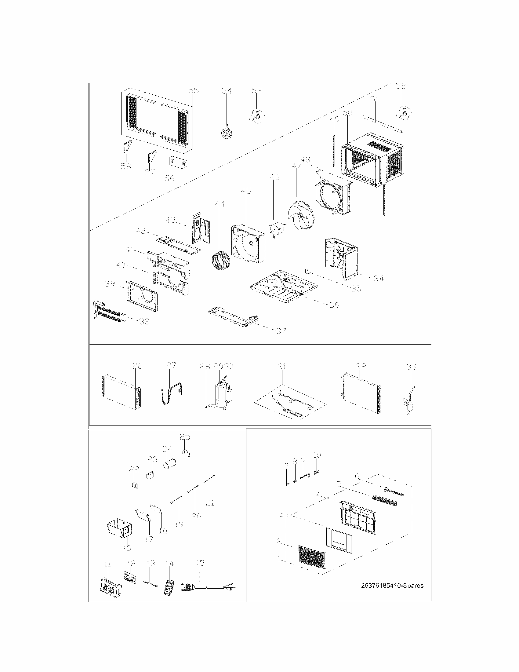 Recommended Spare Parts Diagram and Parts List for 25376185411  Kenmore Air Conditioner