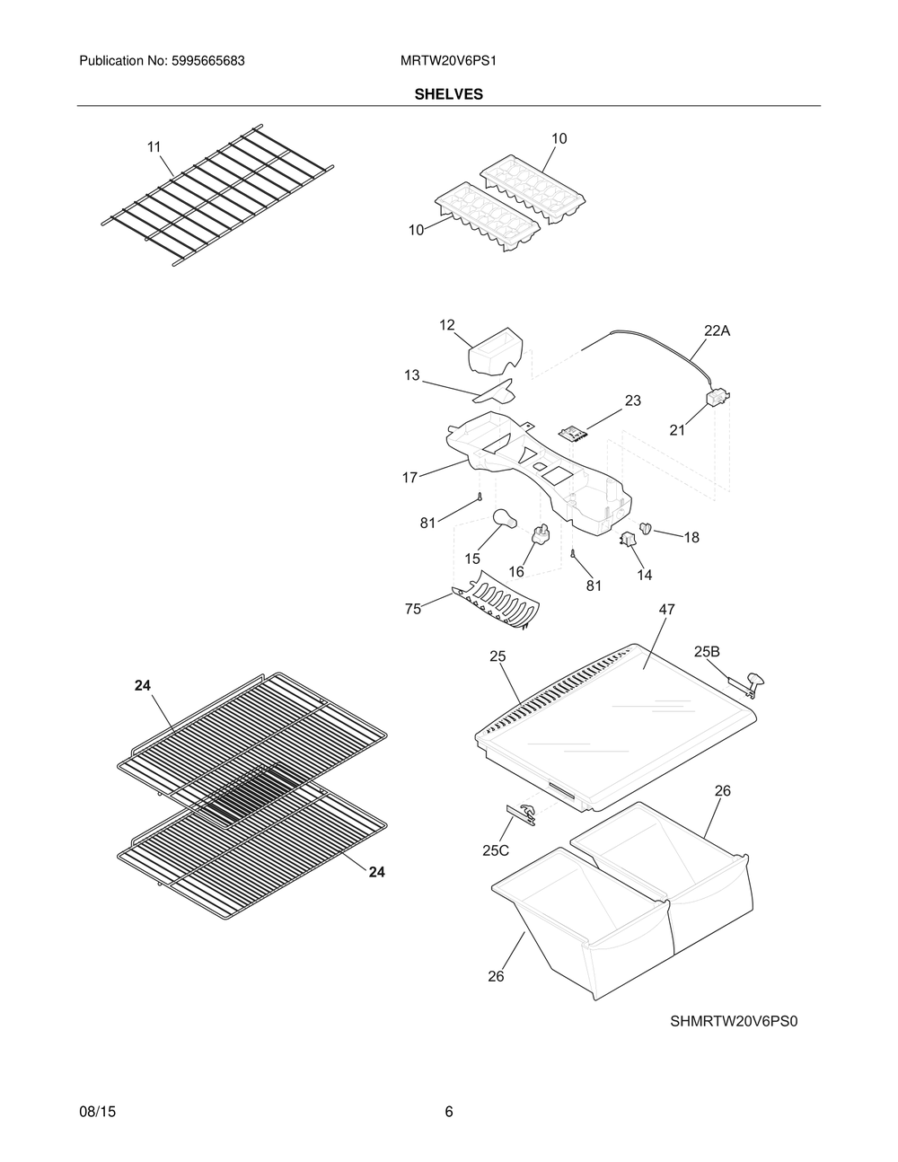 Shelves Diagram and Parts List for MRTW20V6PS1  Frigidaire Refrigerator