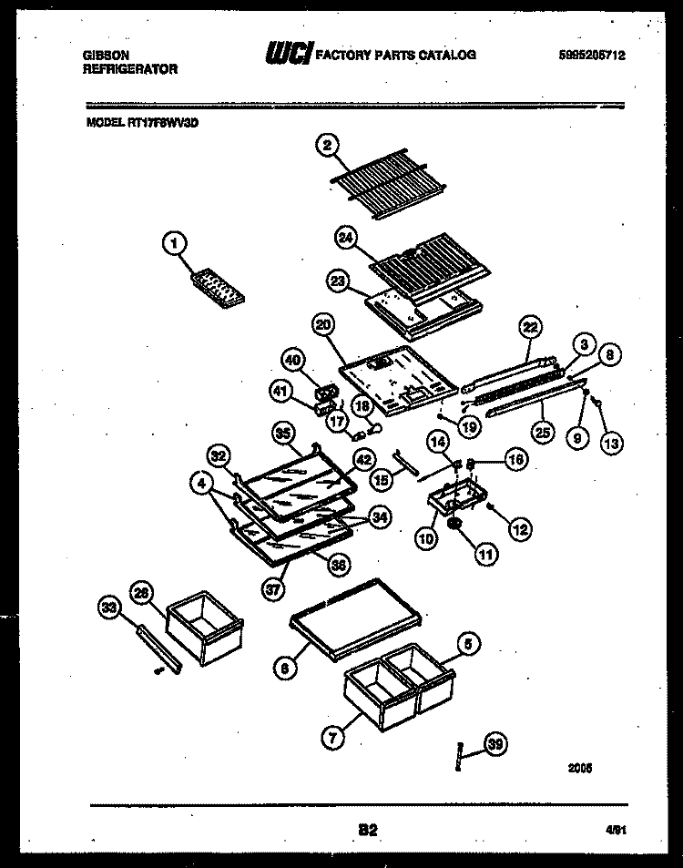 SHELVES AND SUPPORTS Diagram and Parts List for RT17F6WV3D  Gibson Refrigerator